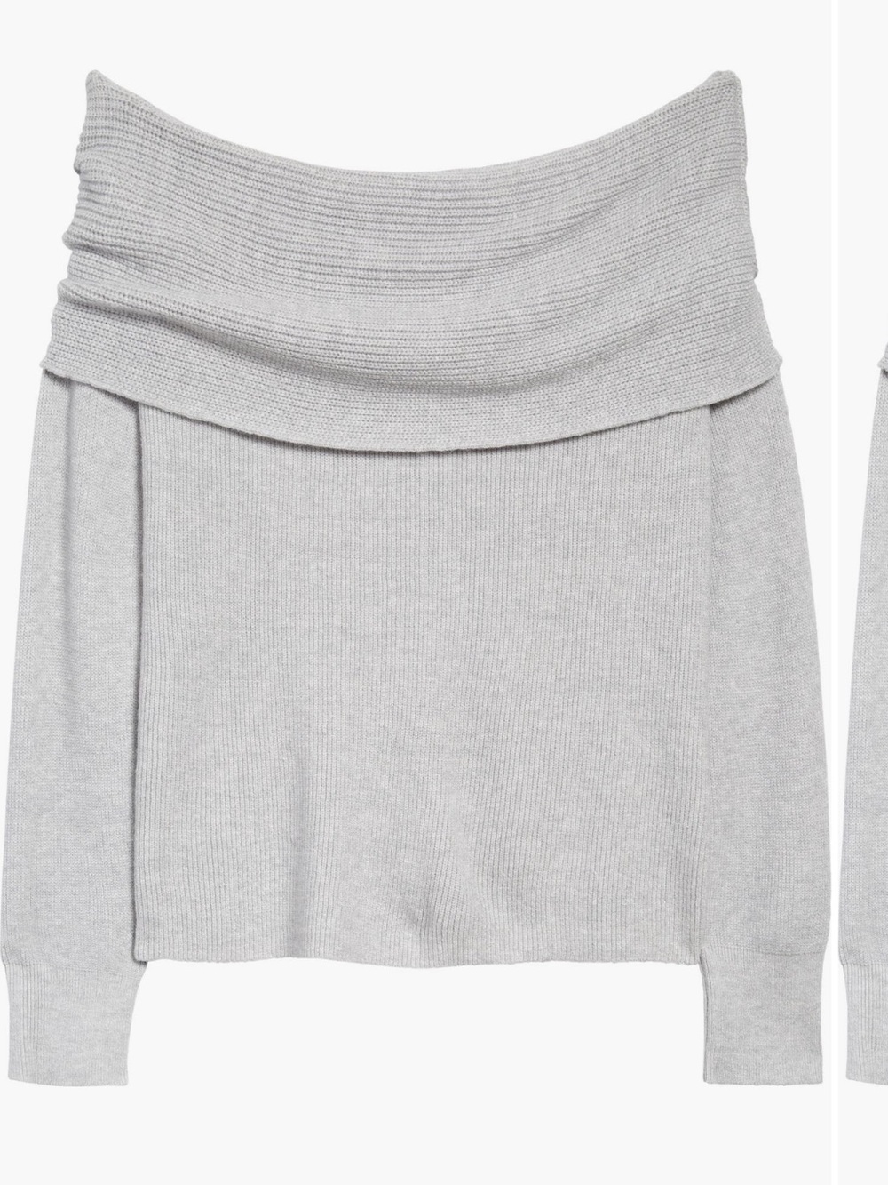 Leith Light Gray Off-the-Shoulder Ribbed Sweater